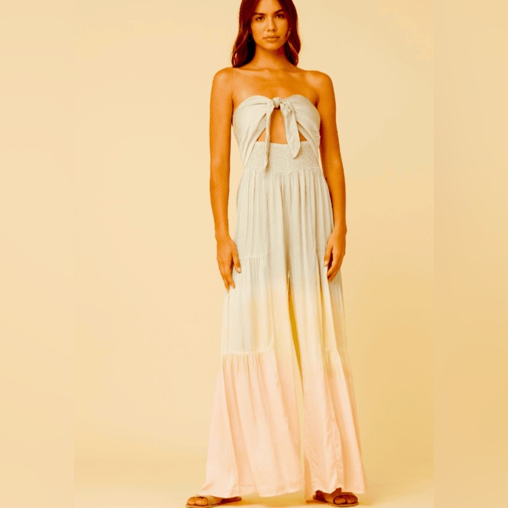 NWT Surf Gypsy Dip Dye Strapless Beachy Jumpsuit Sage Lemon Peach Sz Medium NEW